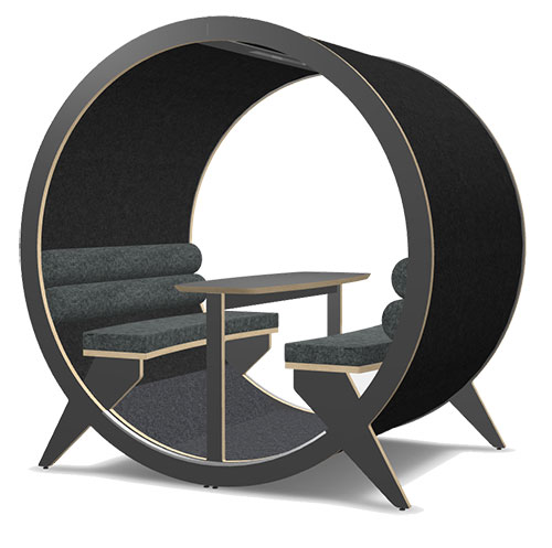 BlockO black pod with table and benches