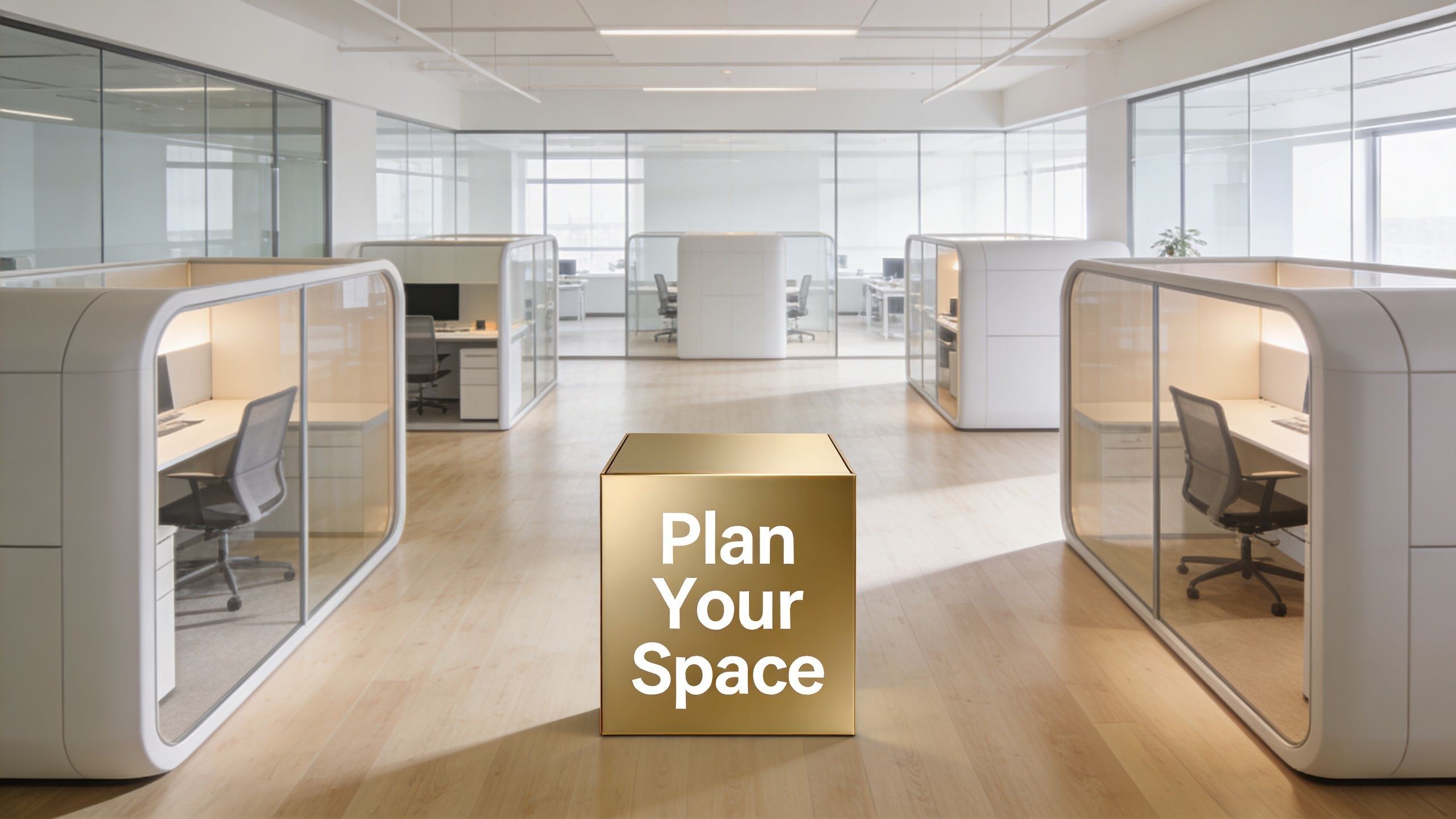 open plan space designed with office pods and booths