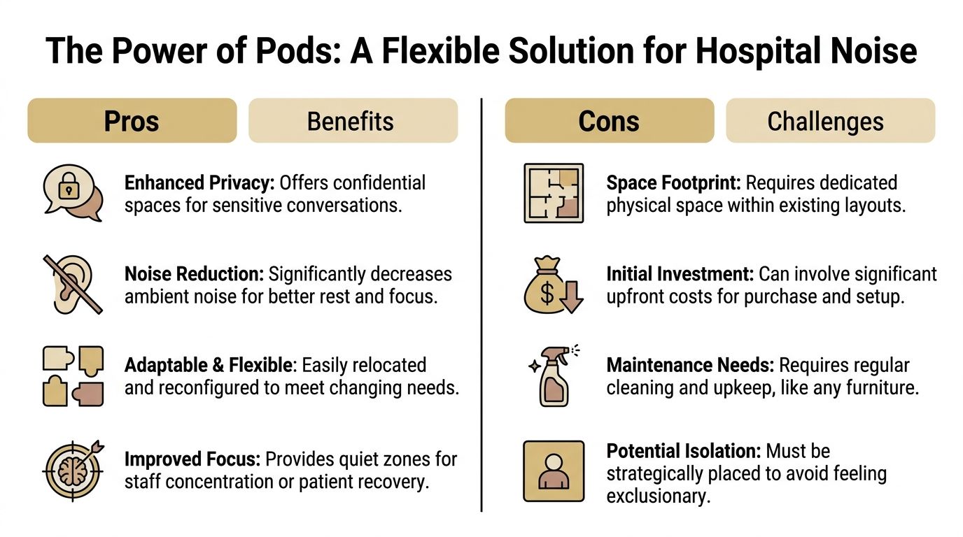 infographic on the pros and cons of using acoustic pods in a hospital environment